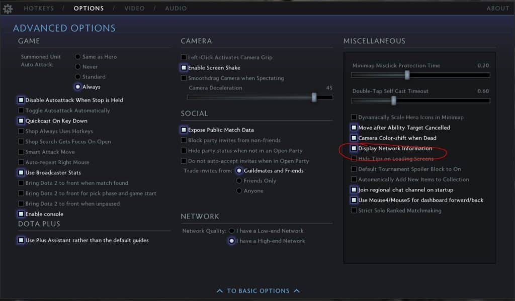 Enable the Display Network Information Option.