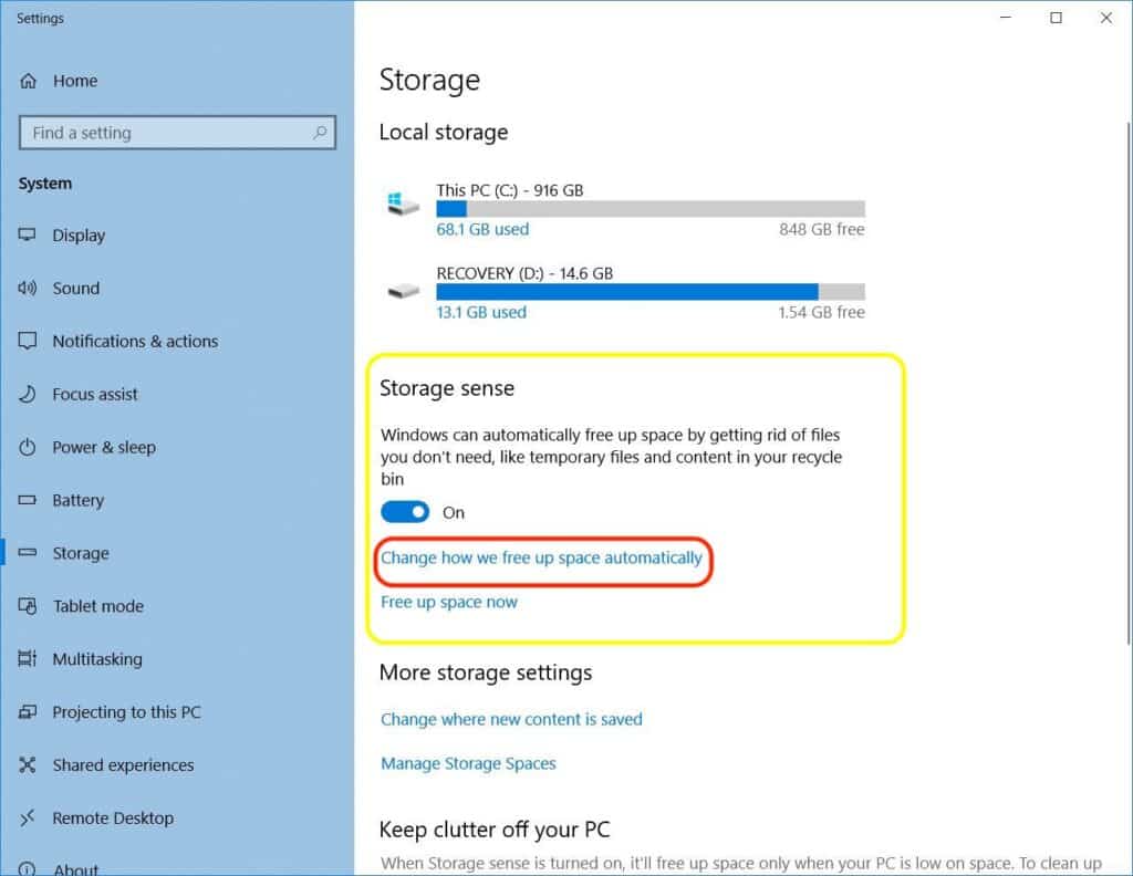 windows storage screen