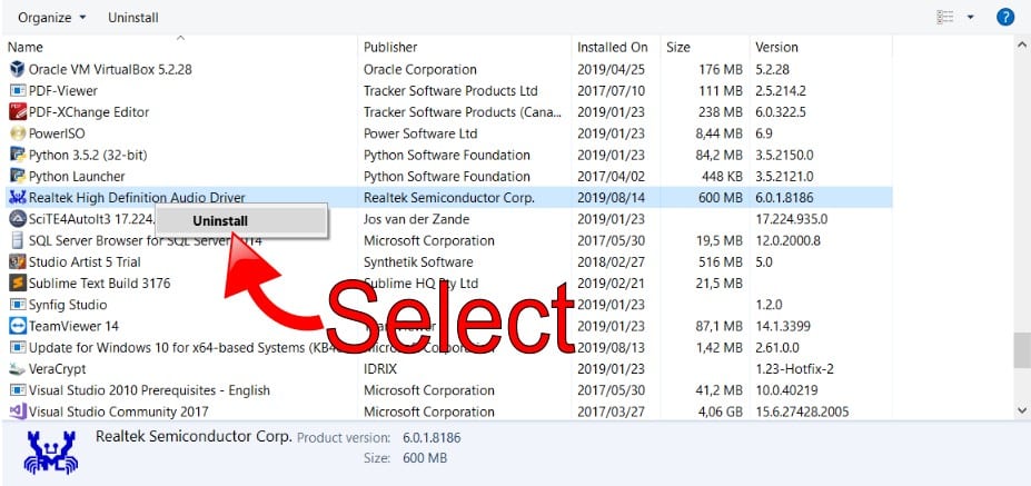 Uninstall Realtek Software