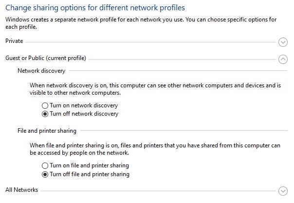 Advanced Sharing Settings