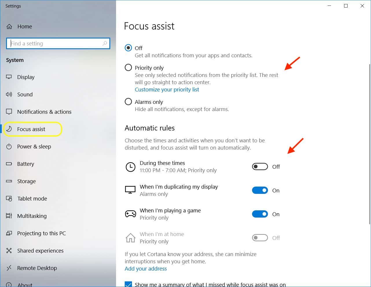 focus assist on Windows