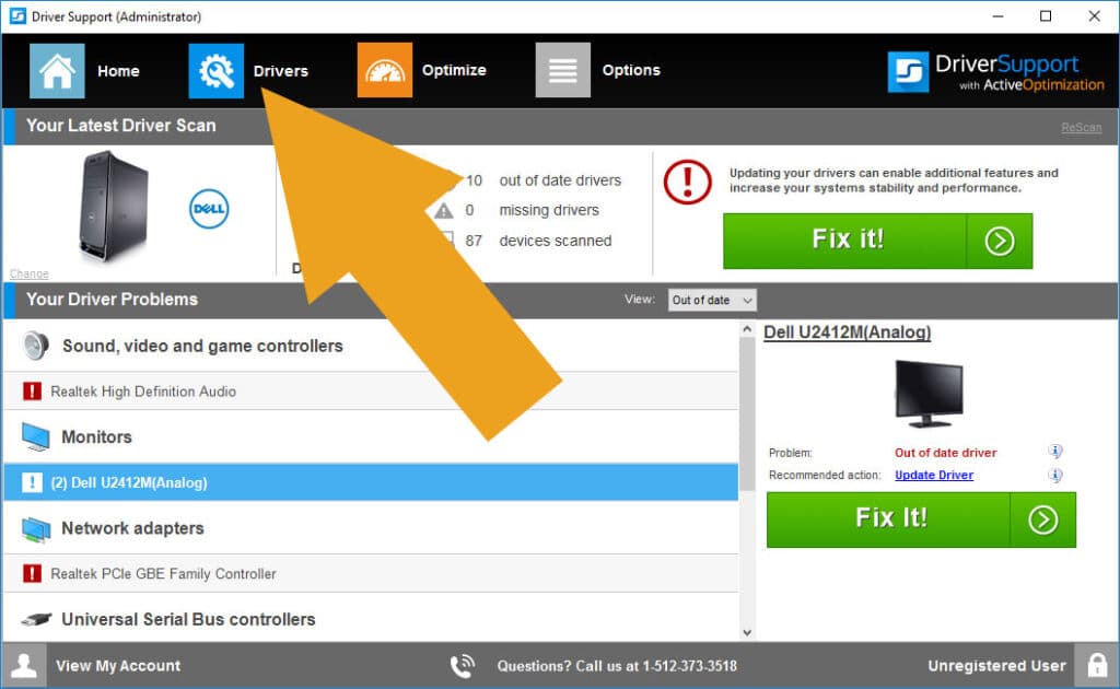 Checking which drivers need updated with Driver Support