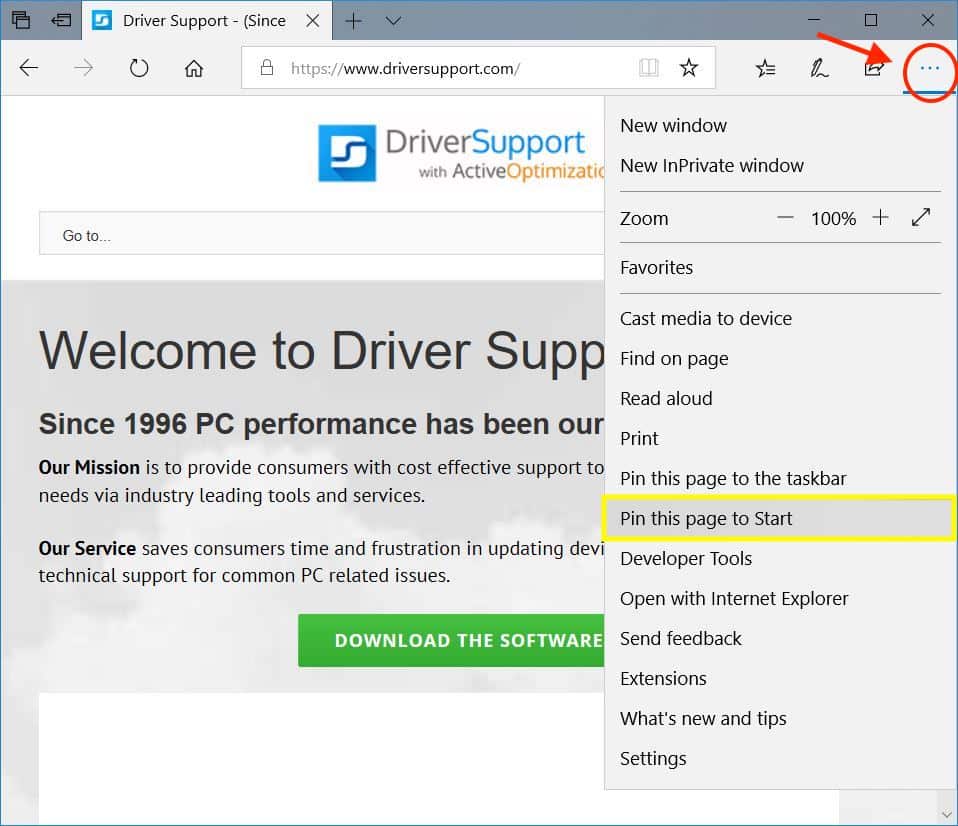 Pin this page to Start