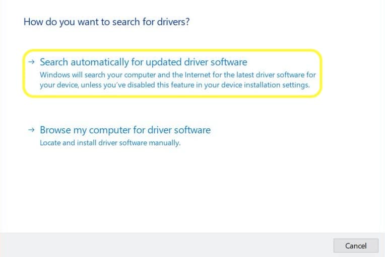 search for updated driver software